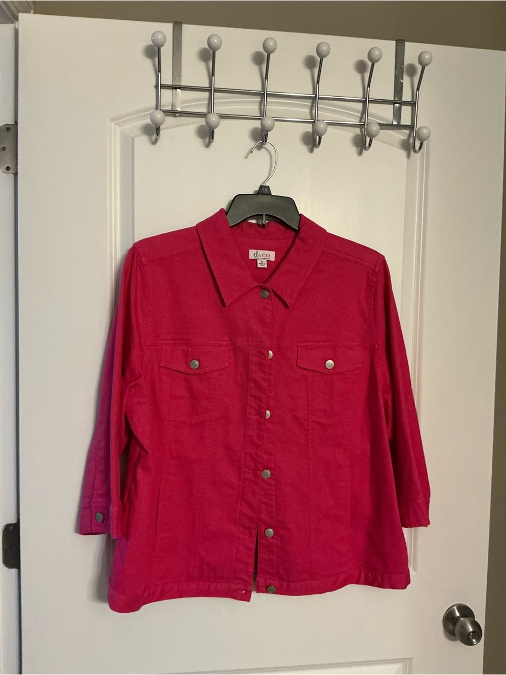 Denim&Co Womens Bright Pink Jean Jacket Button Detail Size XL Like New